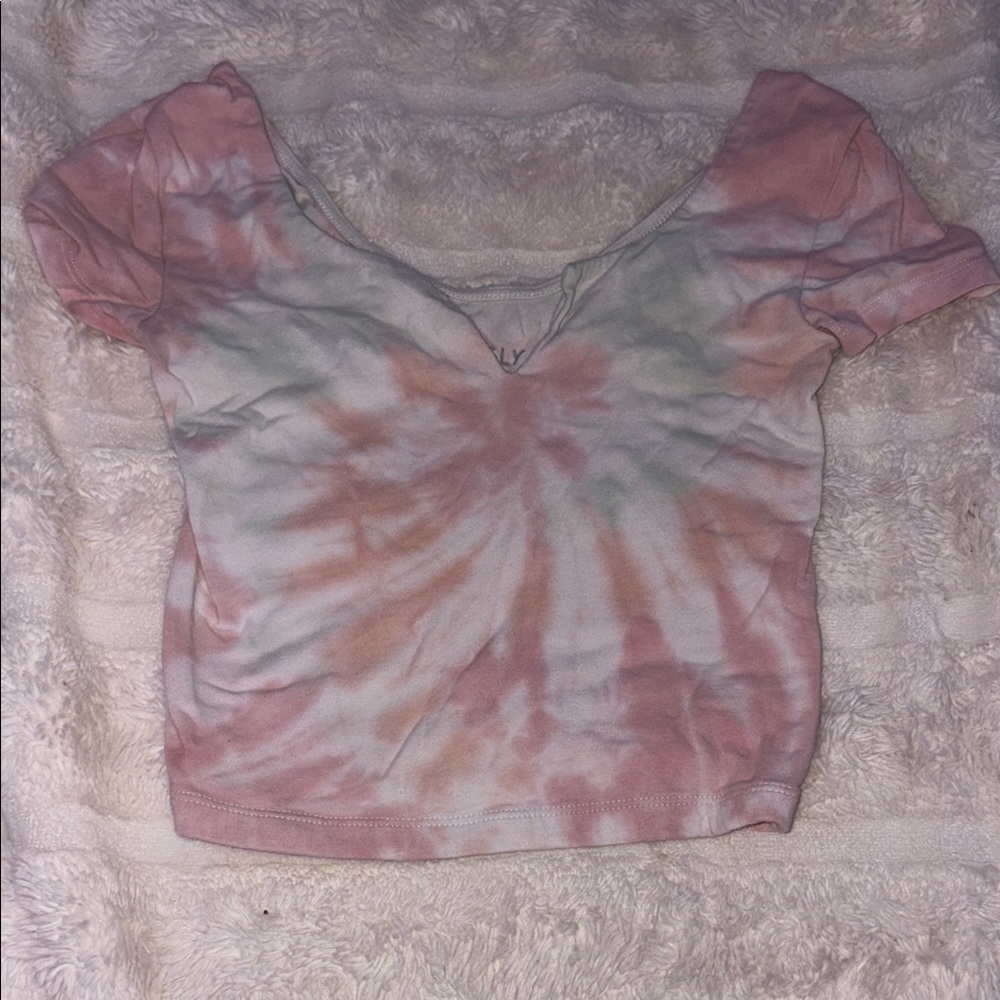 Pink and Green Fitted Cap Sleeve Crop Blouse